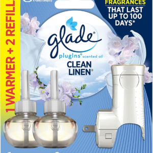 Glade Plugins Refills Air Freshener Starter Kit, Scented and Essential Oils for Home and Bathroom, Clean Linen, 1.34 Fl Oz, 1 Warmer + 2 Refills