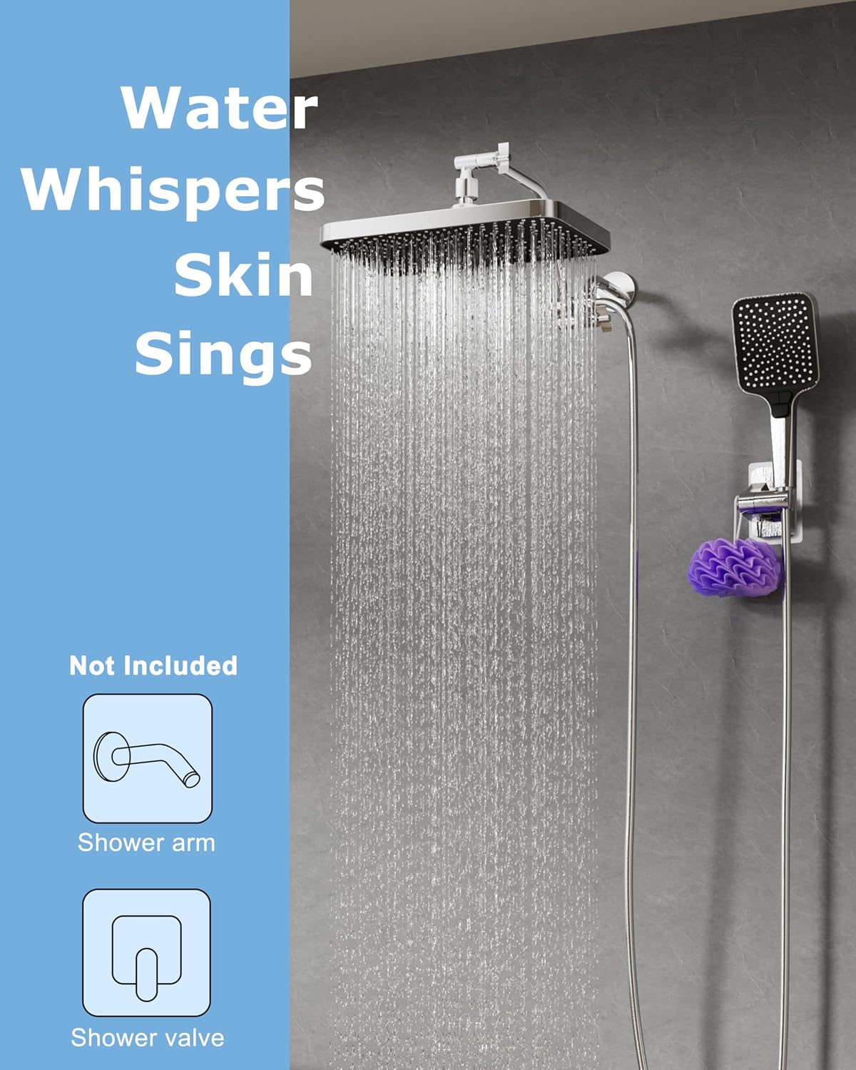 13 Inch Rain Shower Head High Flow, High Pressure Shower Head with Handheld, Rain Shower Head Extension Arm Combo Chrome - Image 7