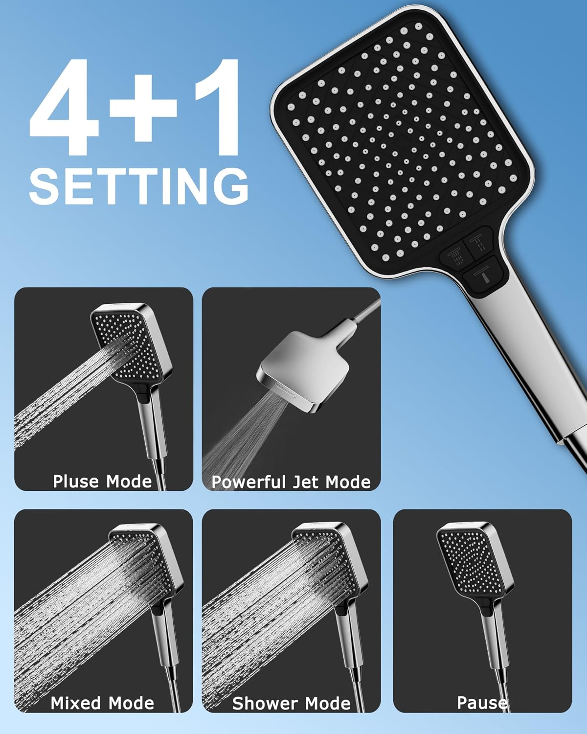 13 Inch Rain Shower Head High Flow, High Pressure Shower Head with Handheld, Rain Shower Head Extension Arm Combo Chrome - Image 3