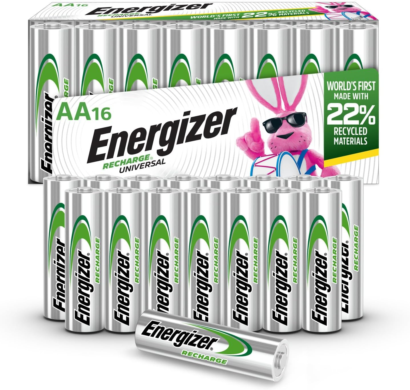 Energizer Recharge Universal Rechargeable AA Batteries (16 Pack), Double a Rechargeable Batteries