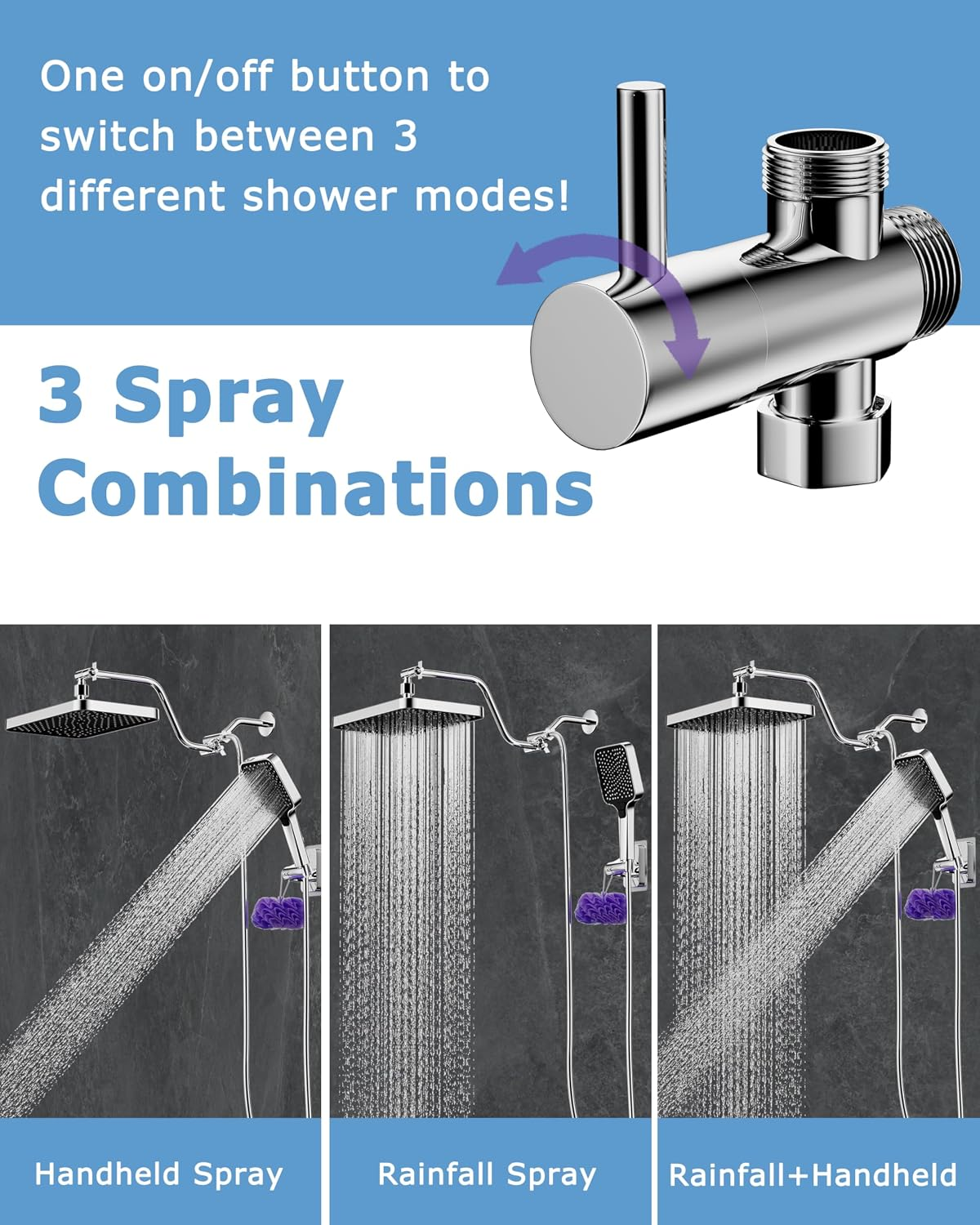 13 Inch Rain Shower Head High Flow, High Pressure Shower Head with Handheld, Rain Shower Head Extension Arm Combo Chrome - Image 2