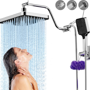13 Inch Rain Shower Head High Flow, High Pressure Shower Head with Handheld, Rain Shower Head Extension Arm Combo Chrome